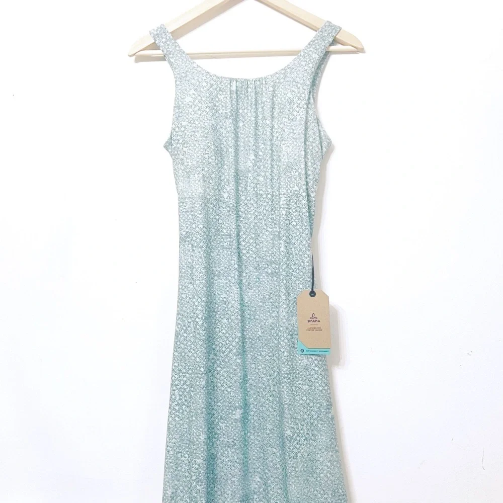 🤍PRANA Skypath Dress Sky Blue Green Halter cut out Backless Sundress - Picture 4 of 12